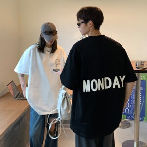 主推 港风夏装 字母笑脸印花情侣短袖T恤大码团购 H741 P30女类图片