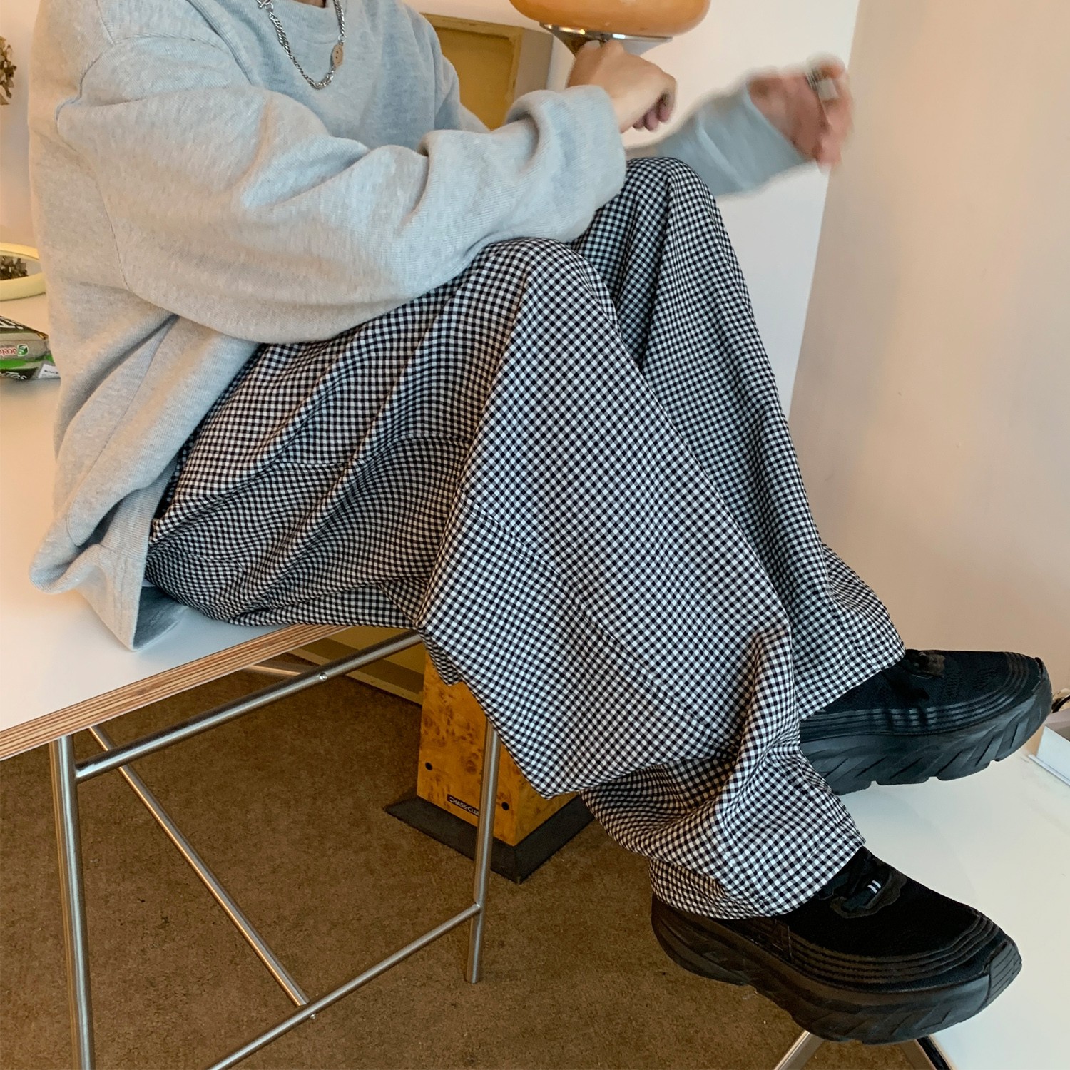 港风春装新款抽绳宽松型肥老裤松紧中性休闲裤男女KH01P58,男装休闲裤,电商A341