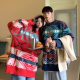 主推港风冬装圣诞小鹿绣花情侣毛衣加厚外套H696P78女类，女装针织衫/毛衣，电商A341