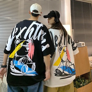 2022情侣装夏装 卡通涂鸦熊情侣短袖大码上衣半袖 H718 P38 女类图片