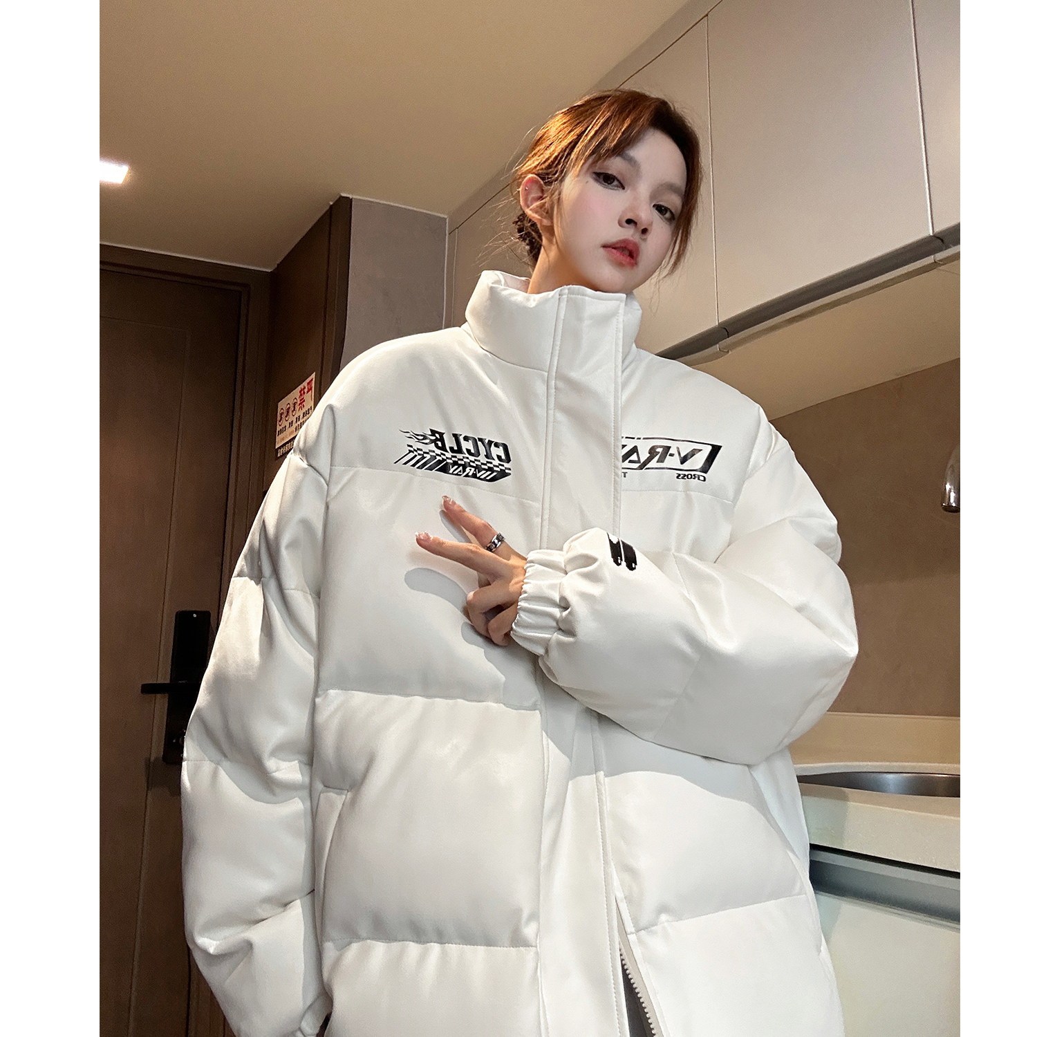 中性风冬装美式印花机车皮棉服PU情侣棉衣面包服外套男女H909P128,男装棉衣,电商A341