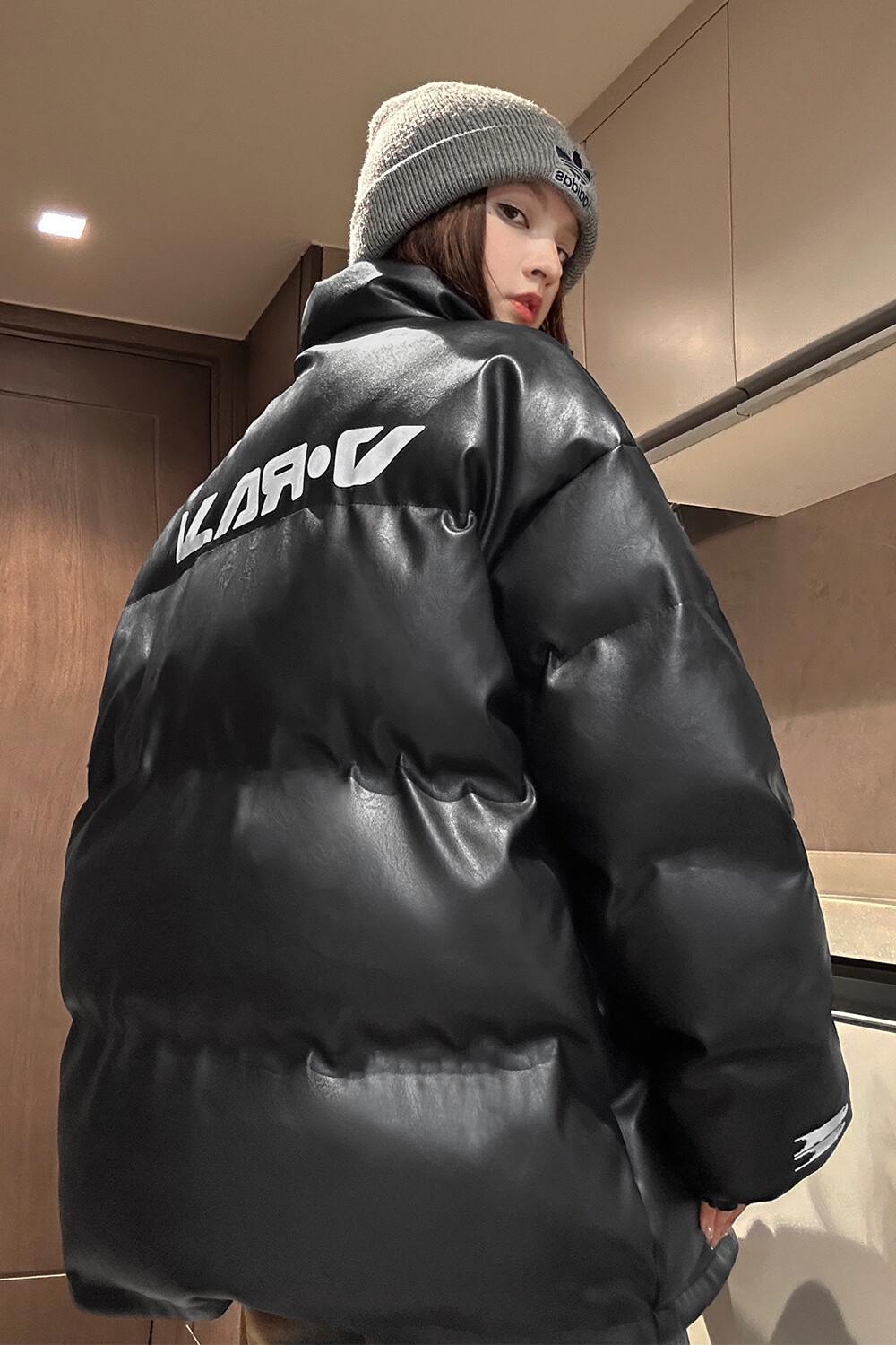 冬装新品美式印花机车皮棉服PU情侣棉衣面包服外套男女H909P128,男装棉衣,电商A341
