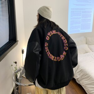 2023春装 毛呢拼接PU皮棒球服夹克情侣外套 H572 P118男类图片