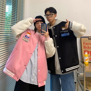 中性秋裝 學(xué)院風(fēng)呢料情侶夾克繡花棒球服外套 H667P98 控128女類圖片