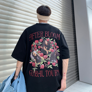 港风夏装 复古玫瑰花印花情侣短袖T恤衫大码宽松 H743 P30男类图片