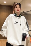 潮美式拼接织带绣花情侣加绒加厚卫衣运动外套男女H866-1P68，男装卫衣，电商A341