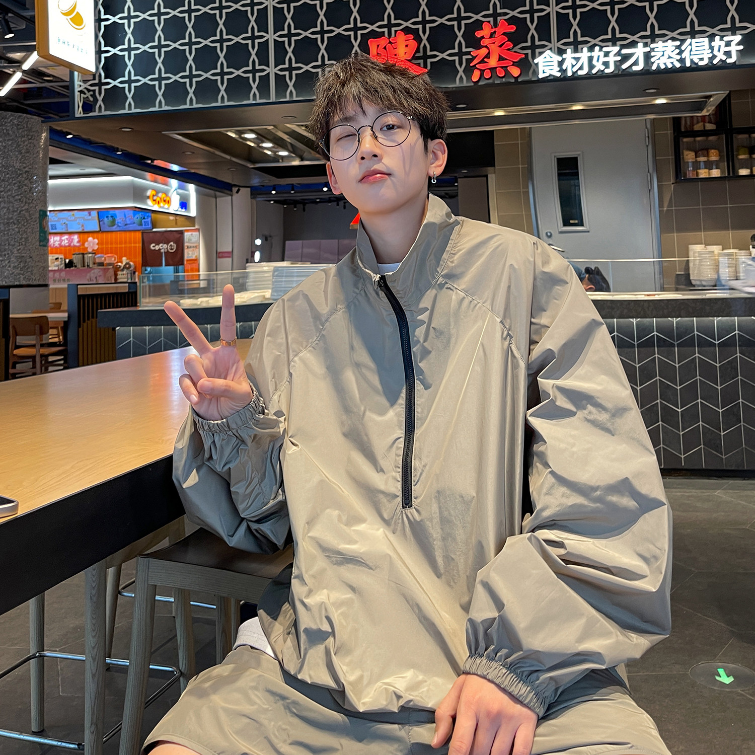 PUF50＋防晒服套装男夏季薄款宽松速干透气五分裤两件套 H852 P88图片