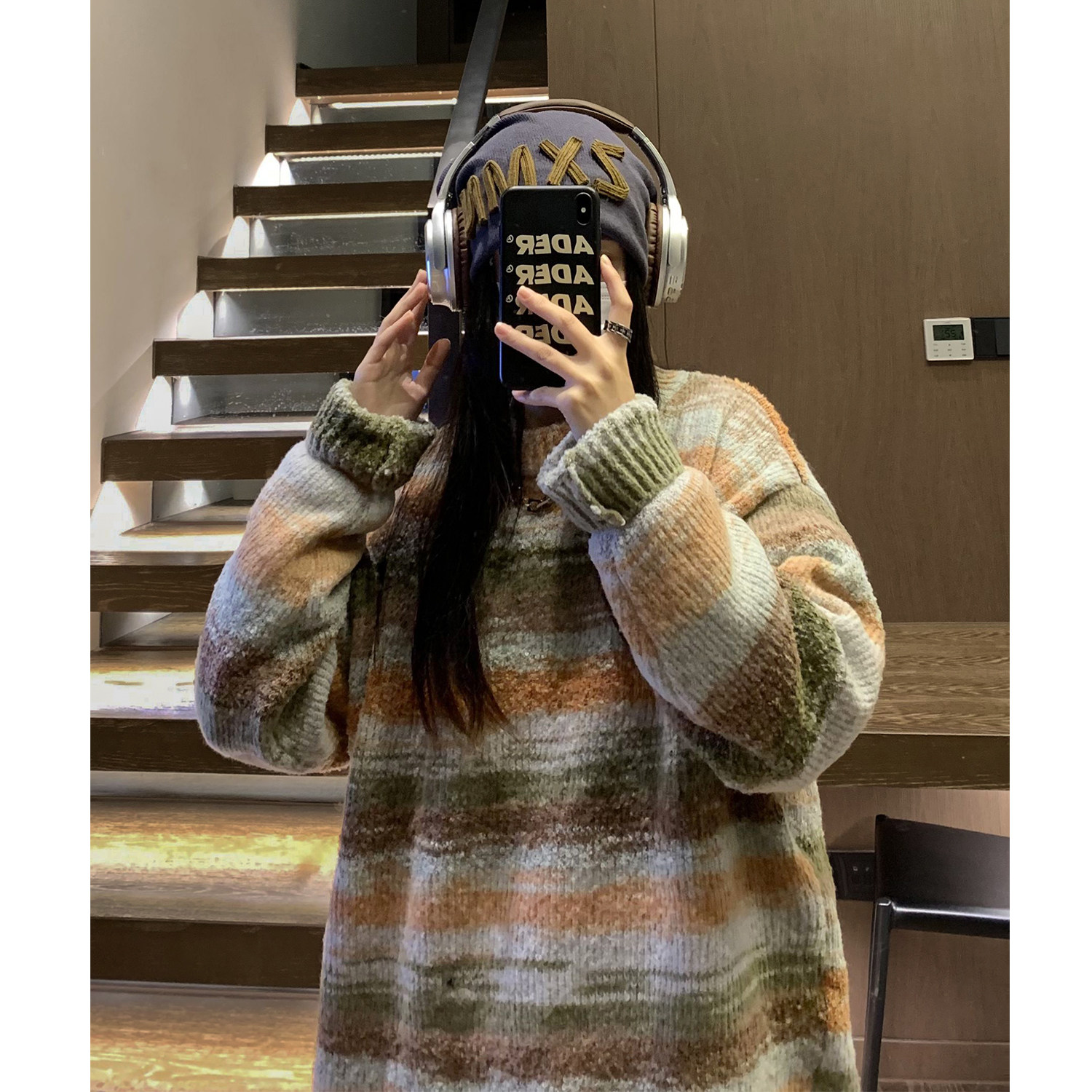 中性风美式复古慵懒风圆领套头情侣毛衣撞色针织衫男女H907P78,男装针织衫/毛衣,电商A341