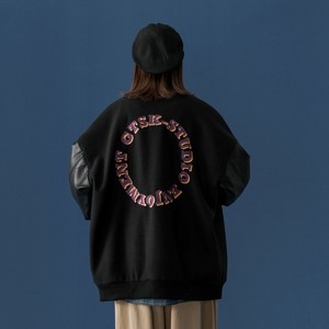 中性风 宽松新款PU皮拼接呢料棒球服 情侣外套 H572 P118男类图片