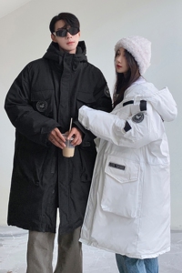 冬装新品 美式工装中长款棉服情侣连帽棉衣宽松外套男H915 P168图片
