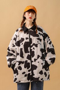 中性风 双面穿奶牛夹克外套宽松爱心标情侣上衣 女 H656 P88女图片
