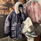 冬装涂鸦脏脏熊大毛领加厚连帽情侣棉衣外套H577P138男类，男装棉衣，电商A341