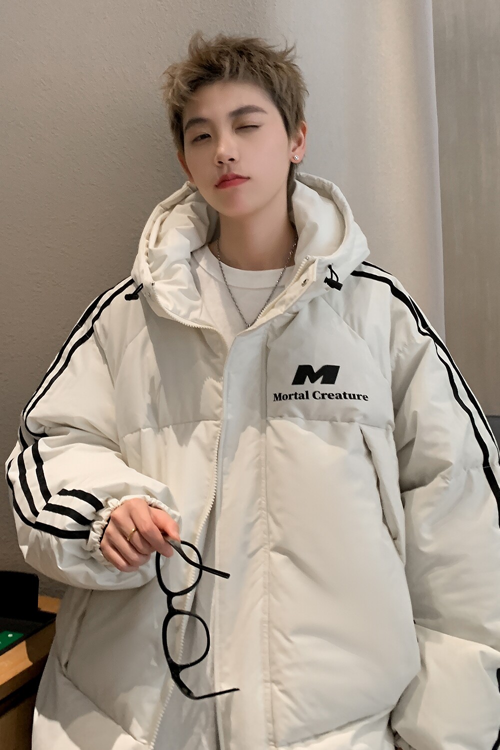 主推三条杠棉服宽松休闲连帽棉衣情侣外套面包服男女H919P128,男装棉衣,电商A341