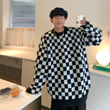 主推港风秋冬装棋盘格套头情侣长袖毛衣针织衫H681P78控98男类，男装针织衫/毛衣，电商A341