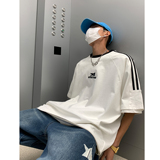 主推复古杠条织带运动型情侣短袖T恤衫重磅插肩袖体恤H825P38男，男装T恤，电商A341