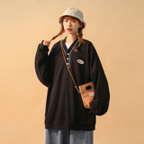 中性風(fēng)2021秋季男女情侶衛(wèi)衣學(xué)院風(fēng)寬松V領(lǐng)外套H641P45女類，女裝衛(wèi)衣/絨衫，電商A341