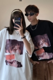 情侣装夏装美式复古人像印花情侣短袖T恤衫宽松上衣H740P30男类，男装T恤，电商A341