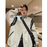 主推中性小香风棒球服撞色拼接PU皮外套复古夹克男女H873P108，男装夹克，电商A341