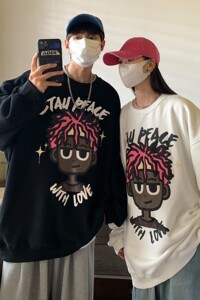 2022 情侣装秋装新品 卡通印花情侣卫衣外套上衣 H763 P48 女图片