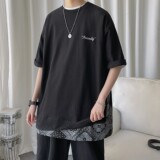 短句22夏季新品腰果花拼接短袖T恤男港风半袖H610P35，男装T恤，电商A341
