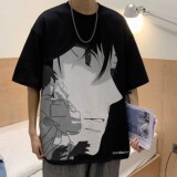 港风夏装卡通动漫印花情侣短袖T恤上衣半袖H717P38女类，男装T恤，电商A341