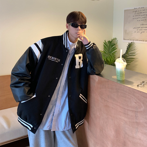 2023秋装 pu皮拼接呢料毛巾绣棒球服夹克外套潮 H686 P118男类图片