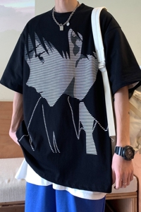 主推 港风新品 潮卡通动漫圆领大码情侣短袖H709 P35 控48男类图片