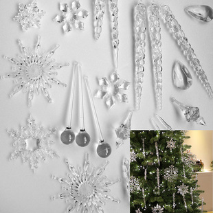圣诞节挂件水晶亚克力透明冷淡风冰条雪花水滴冰晶挂件圣诞树装饰