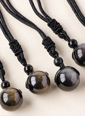 跨境天然金曜石圆珠吊坠