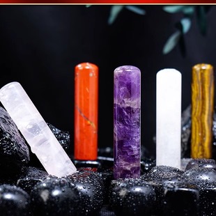 天然紫水晶圆柱体摆件 虎眼石白水晶黑曜石长条可做吊坠 工厂批发