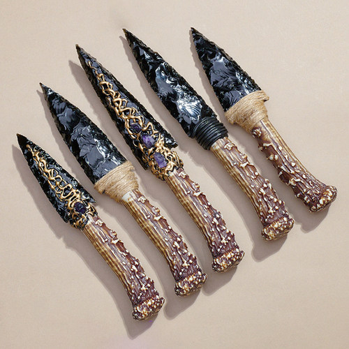 天然黑曜石匕首摆件手工雕刻件