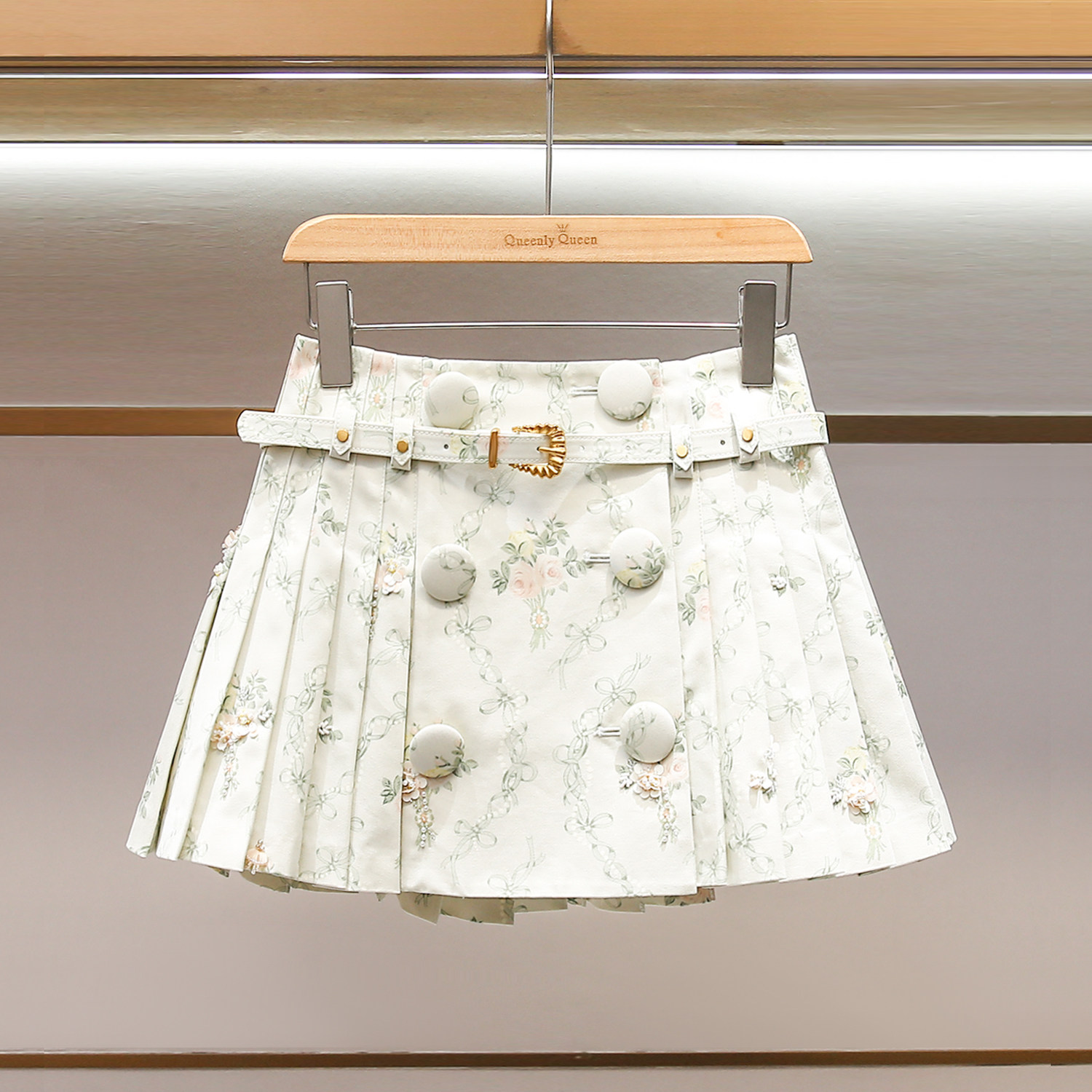 现货】深圳南油高端女装26春季新款甜美重工刺绣印花百褶半身裙女