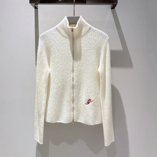 深圳南油高端女装2025冬新款简约立领拉链针织开衫女坑条毛衣外套