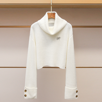韩版温柔风高领针织衫短宽松毛衣