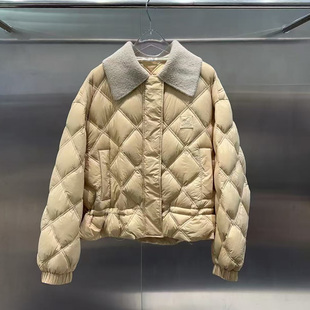 深圳南油高端女装2025秋冬新款休闲百搭翻领菱格绗线短款羽绒外套