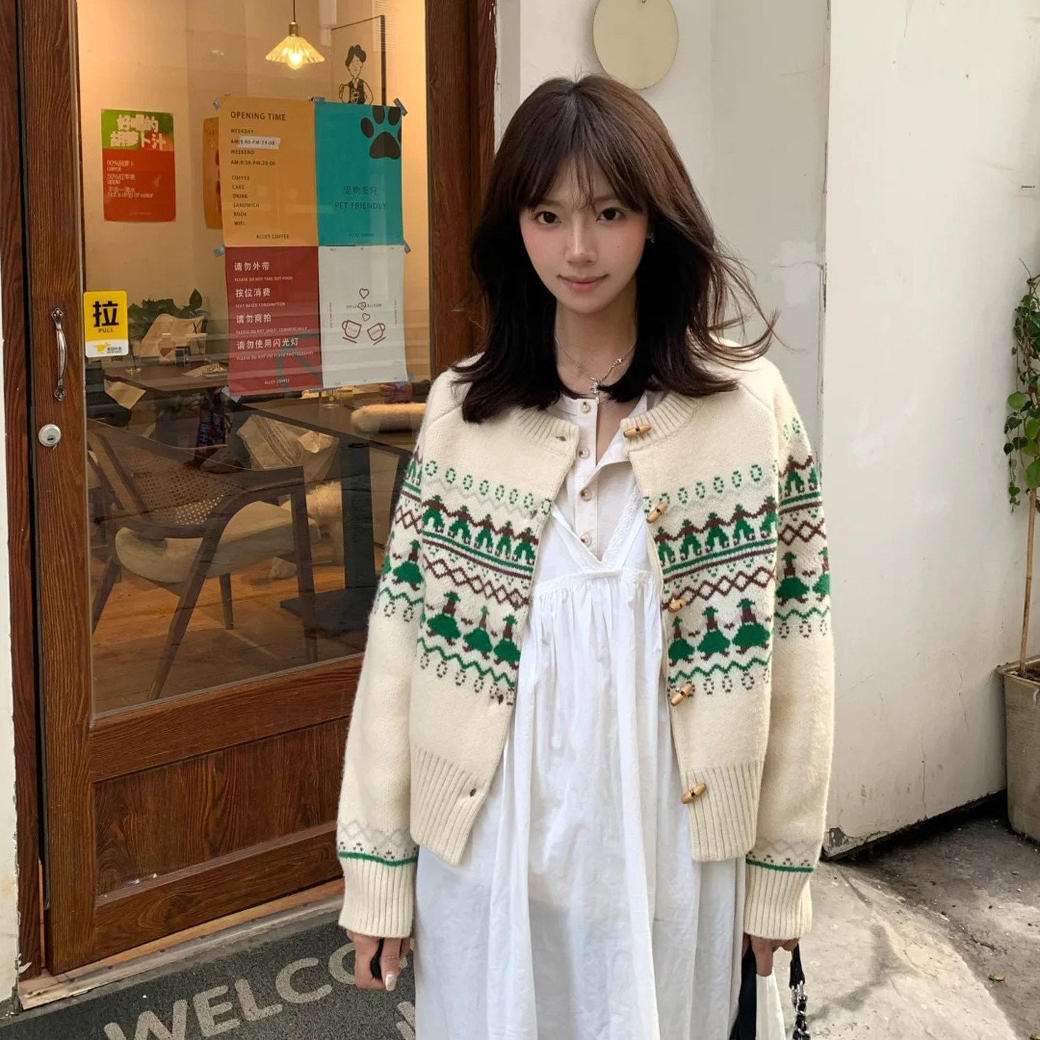 2026春季新款费尔岛跳舞小人北欧复古温柔风小个子收腰针织开衫女