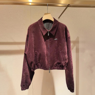 深圳南油高端女装2025冬季新款圣诞新年红气质绒面短款夹克外套女