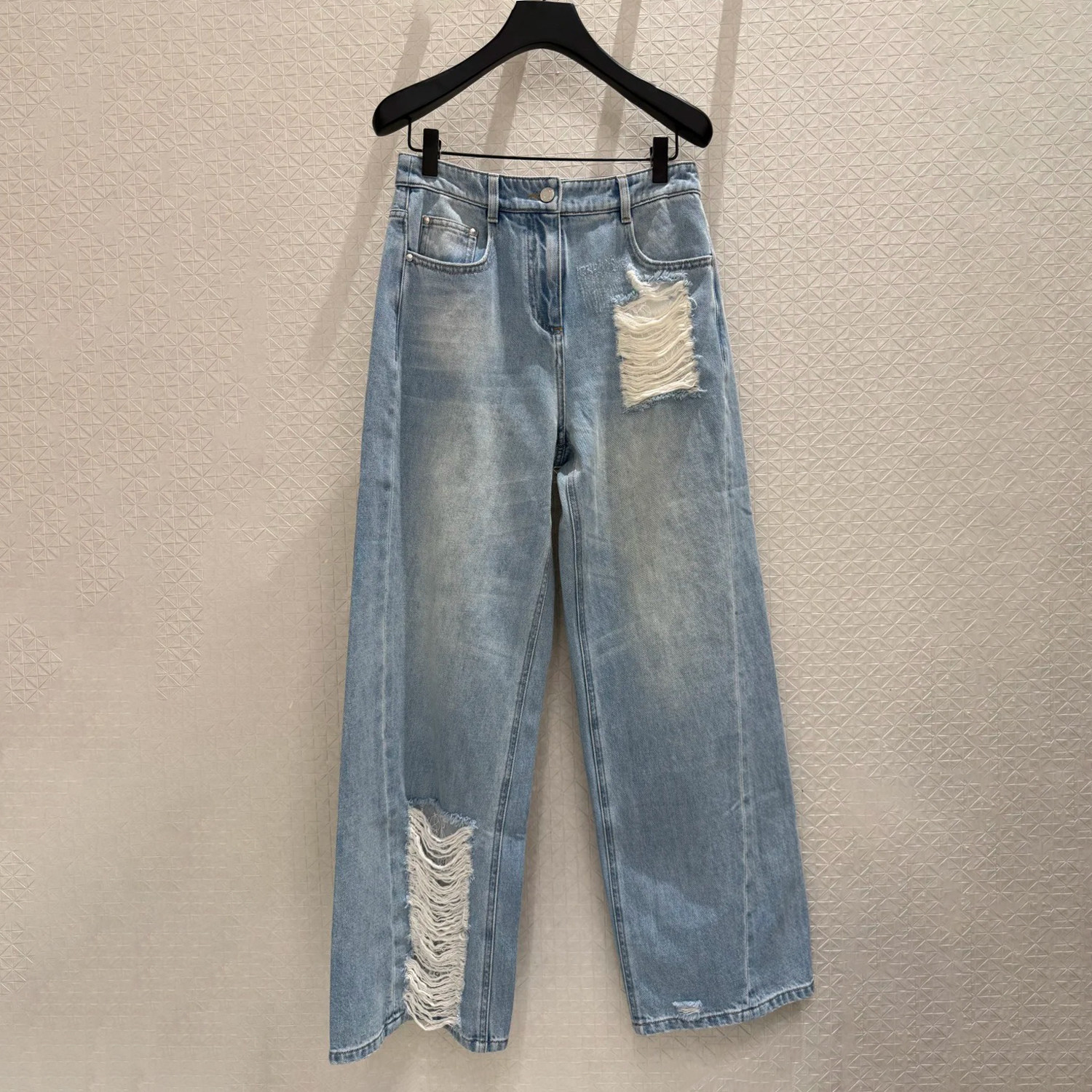 深圳南油高端女装2026春季新款美式复古高腰显瘦破洞阔腿牛仔裤女