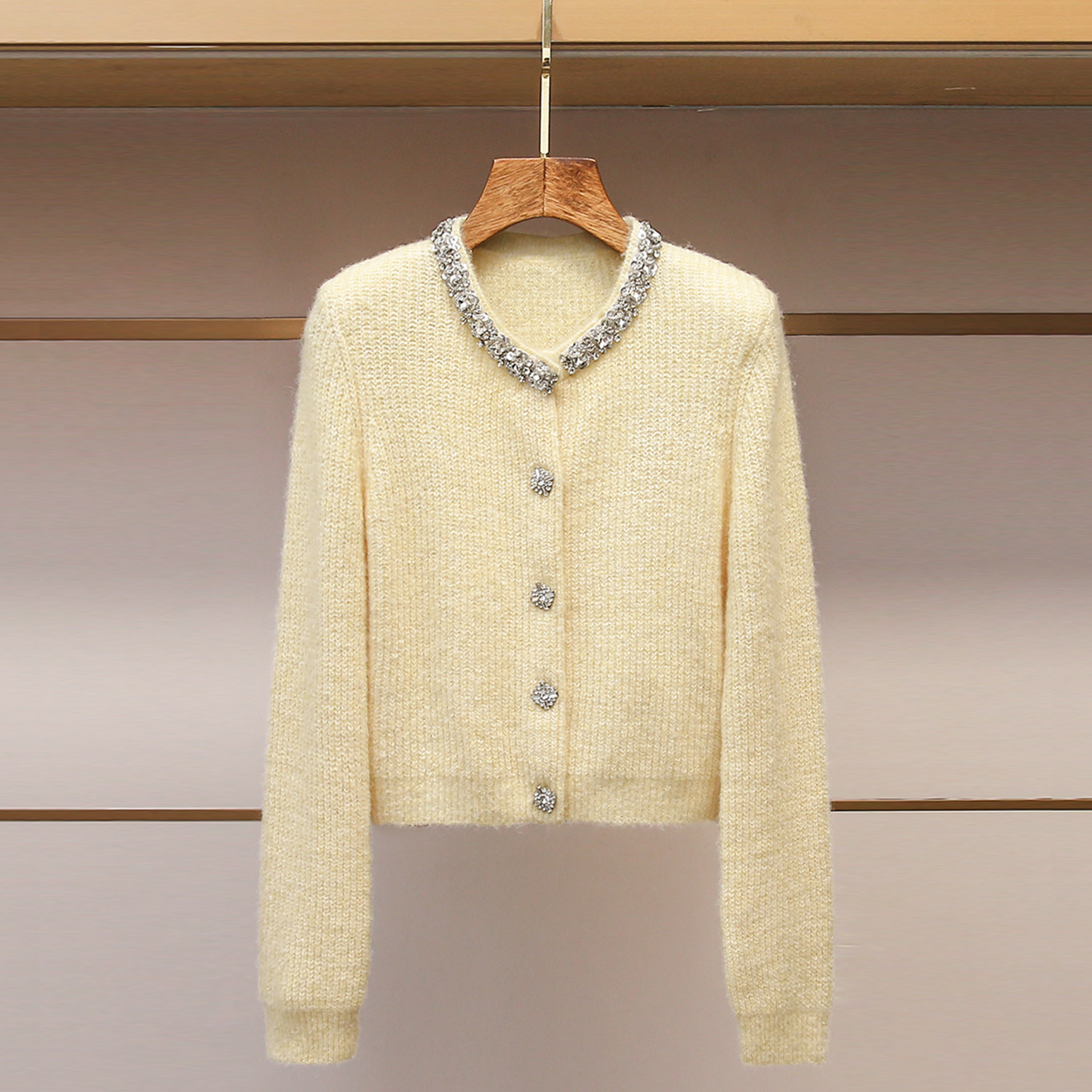 法式小香风重工镶钻毛衣针织开衫