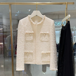 深圳南油高端女装2026春季新款轻奢小香风粗花呢珍珠扣通勤外套女