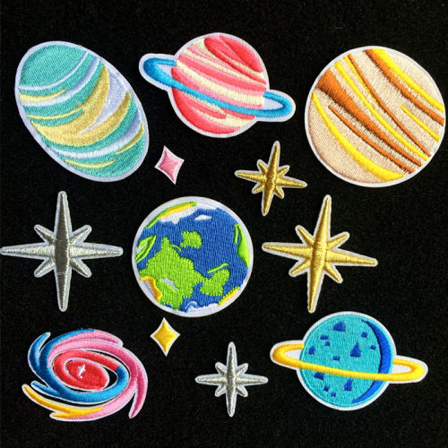 热熔胶】宇宙星空衣服装饰贴布贴花刺绣小星星块地球粉色星球土星