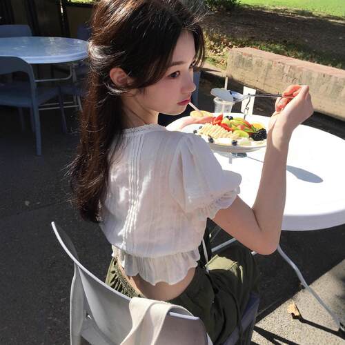 韩系小众八奶夏季蕾丝系带衬衫