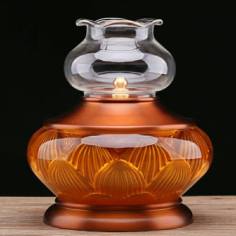 6.5寸10寸古法琉璃油灯琥珀粉金纯铜玻璃罩佛前长明灯