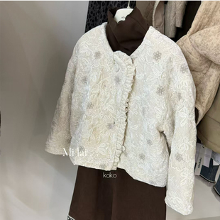 milaikoko儿童中式重工刺绣棉服女童秋冬丝绒保暖夹棉外套中大童