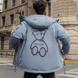 2022羽绒服男短款小熊冬季连帽外套情侣装冬季新款加厚YR9875P160，男装羽绒服，星座1410（原1902A）