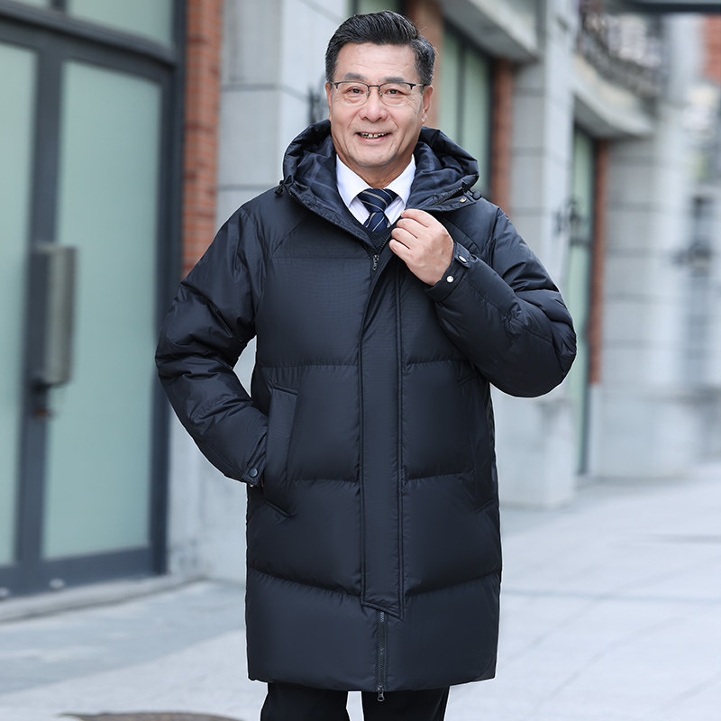 新款白鸭绒中老年羽绒服男士爸爸连帽中长款上衣外套YR1313P125,男装羽绒服,星座1410（原1902A）