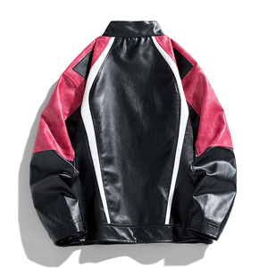 跨境外贸男装皮夹克新拼接男士夹克pu外套机车服皮衣男 PY599P75图片