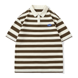 男夏季宽松服潮牌条纹港风双珠地棉短袖T恤翻领POLO衫PL2363P40，男装Polo衫，星座1410（原1902A）