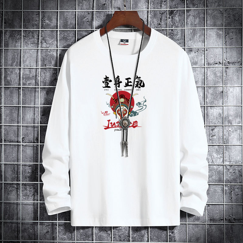 新款韩版潮流男大码纯棉圆领长袖T恤男码号标CT6960-一生正气-P18,男装T恤,星座1410（原1902A）