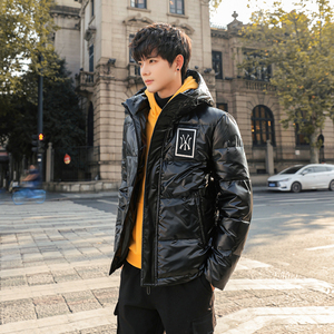2021羽绒服男短款NY潮流亮面冬季白鸭绒加厚大码连帽外套P80图片